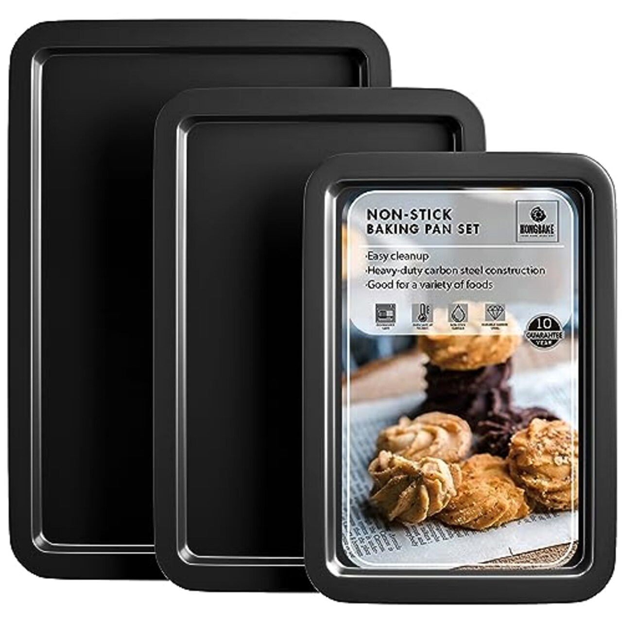 HONGBAKE Baking Sheet Pan Set Cookie Sheet for Oven Nonstick